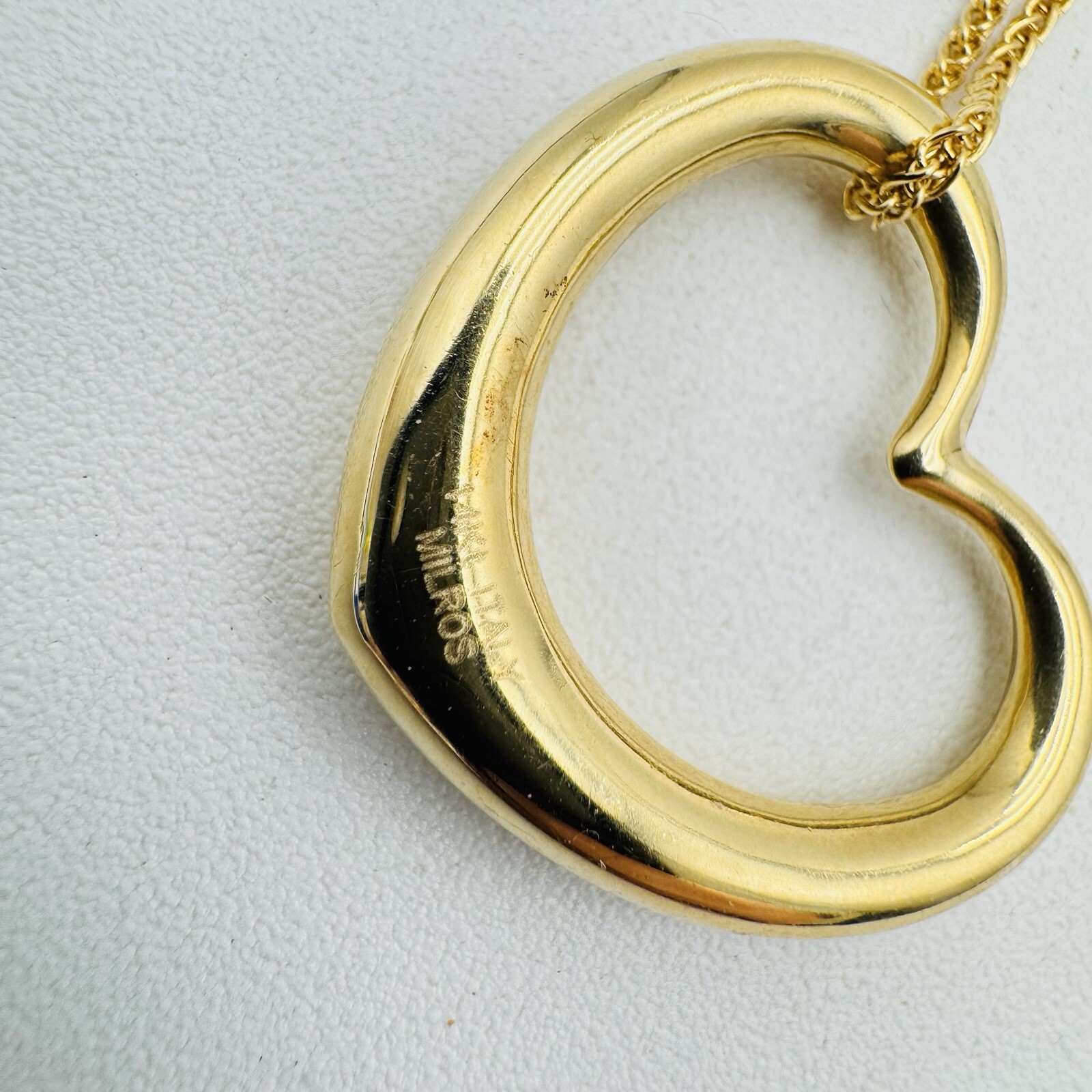 Milros Italian 14K Yellow Gold Heart Pendant Necklace 16” Long 3.4 grams