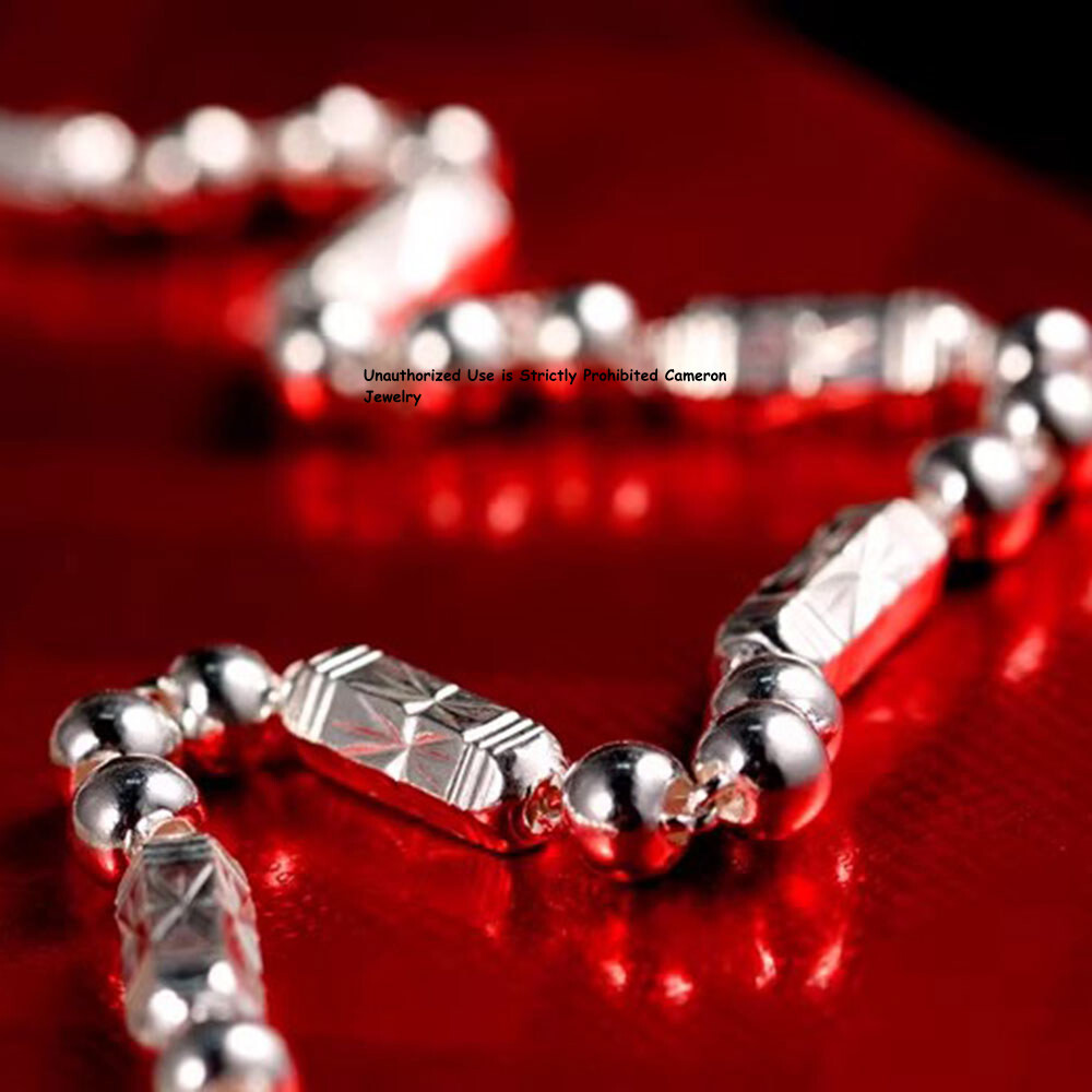 Solid S999 Fine Silver Chain 4mm-8mm Hexagon Tube Beads Link Necklace 16-26inch