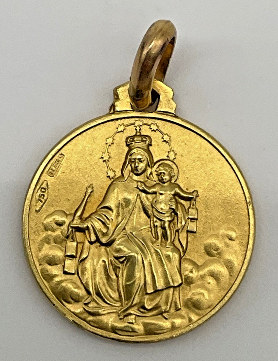 18K Yellow Gold Our Lady of Mount Carmel Religious Medal/Pendant