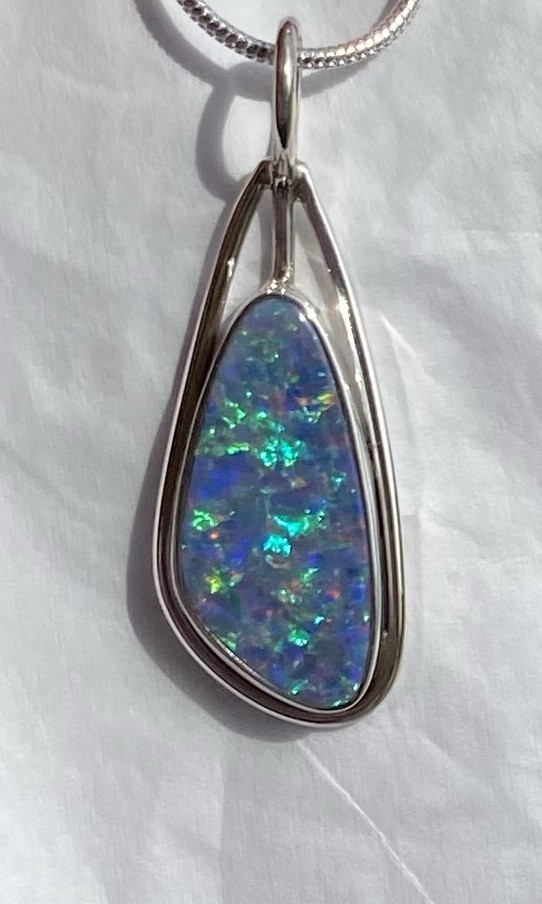 Stunning Natural Australian Opal Pendant 1 1/2” 925 Sterling Silver 🌹
