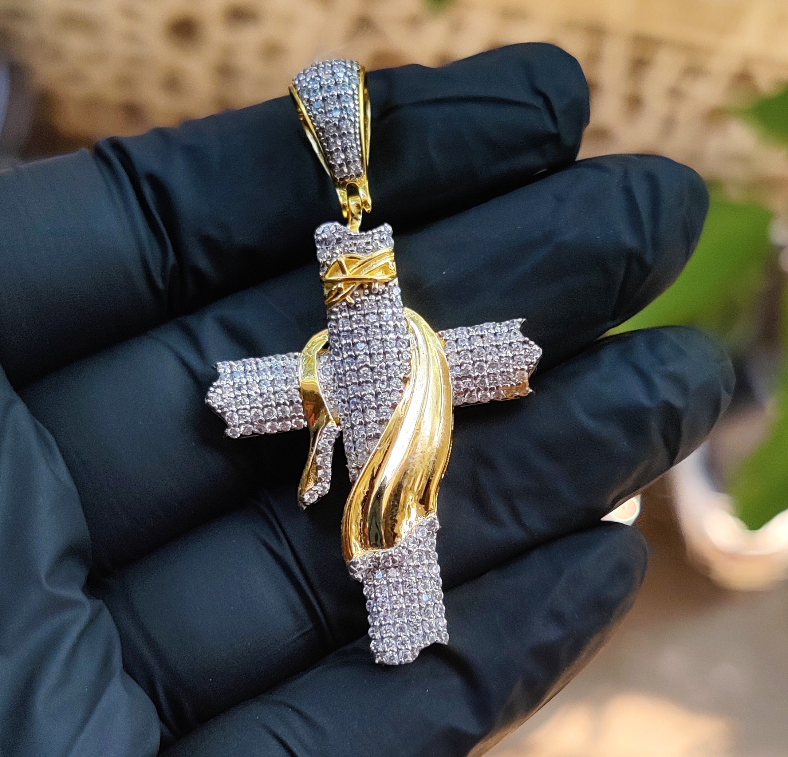 2Ct Round Cut Lab Created Diamond Jesus Cross Pendant 14K Yellow Gold Plated