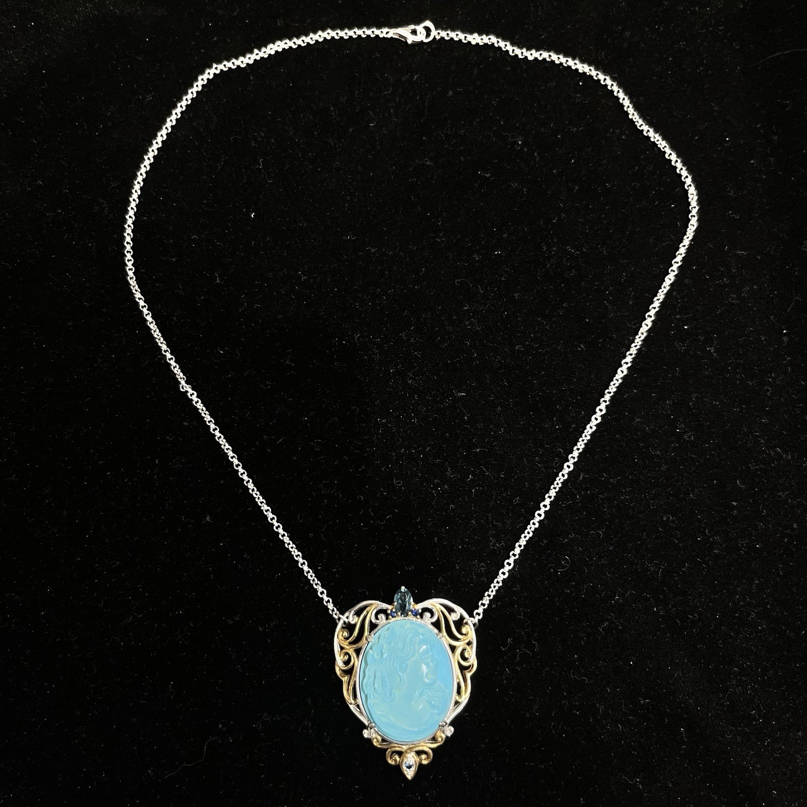Michael Valitutti NH 925 Created Blue Cameo & Topaz Pendant Necklace, 18in, 15g