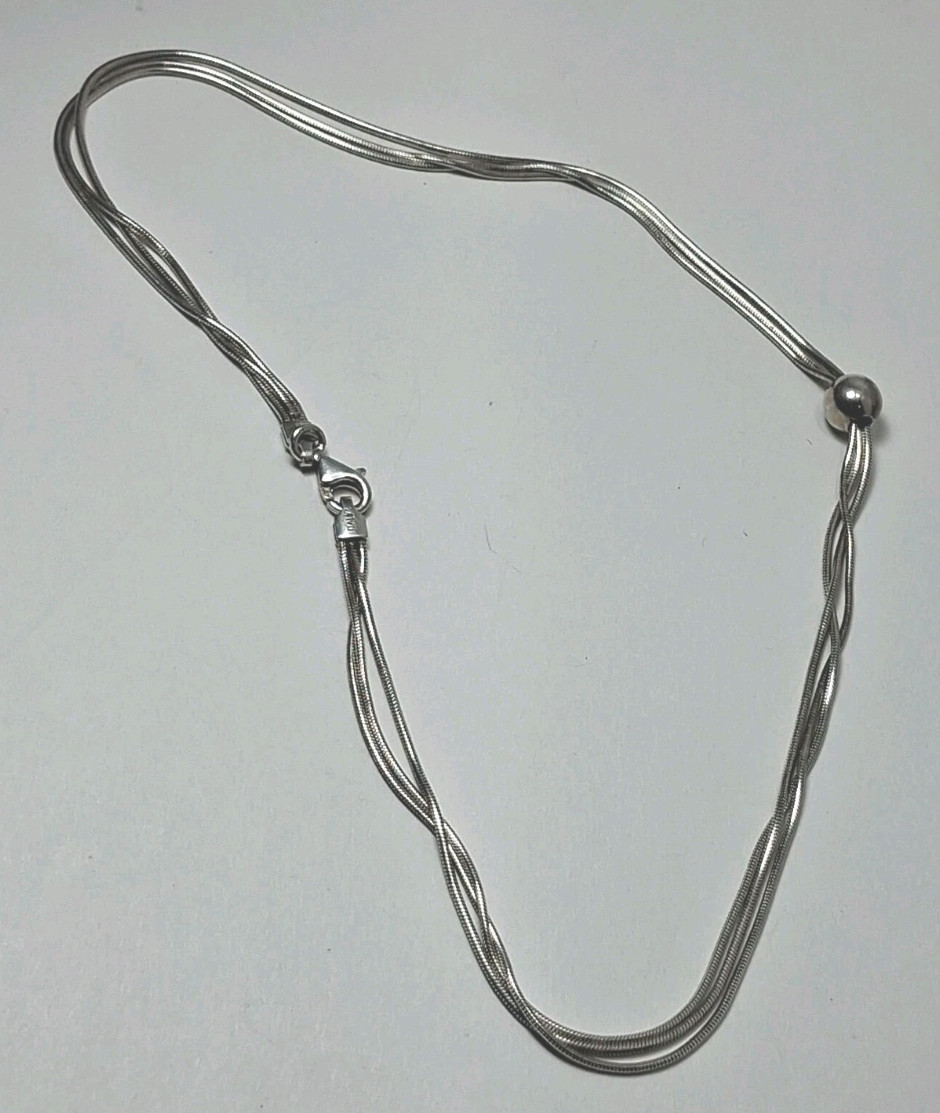 Silver Tone 3 Strand Necklace Marked 925