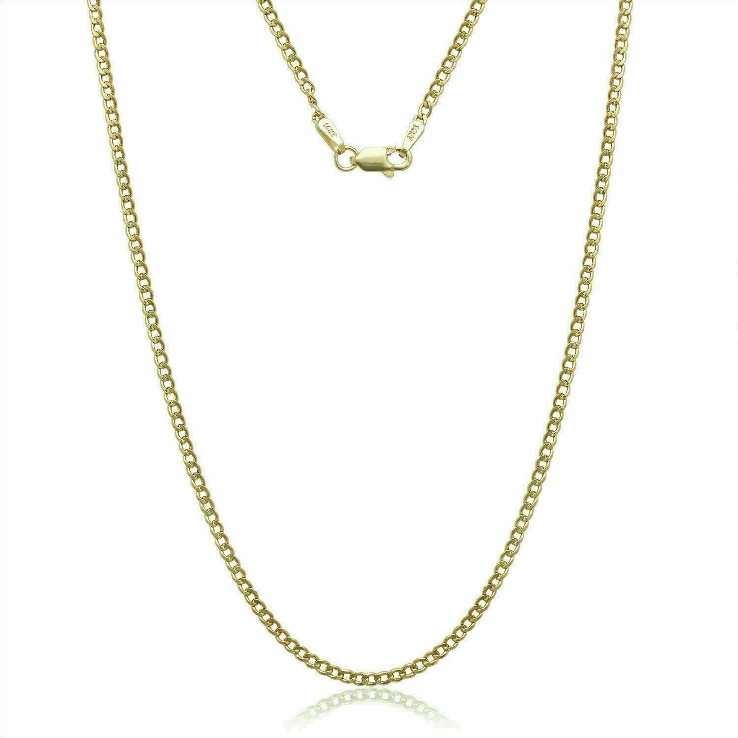 14K Solid Yellow Gold Cuban 2mm Chain Necklace 16″ 18″ 20″ 22″ 24″ 26″ 28” 30″