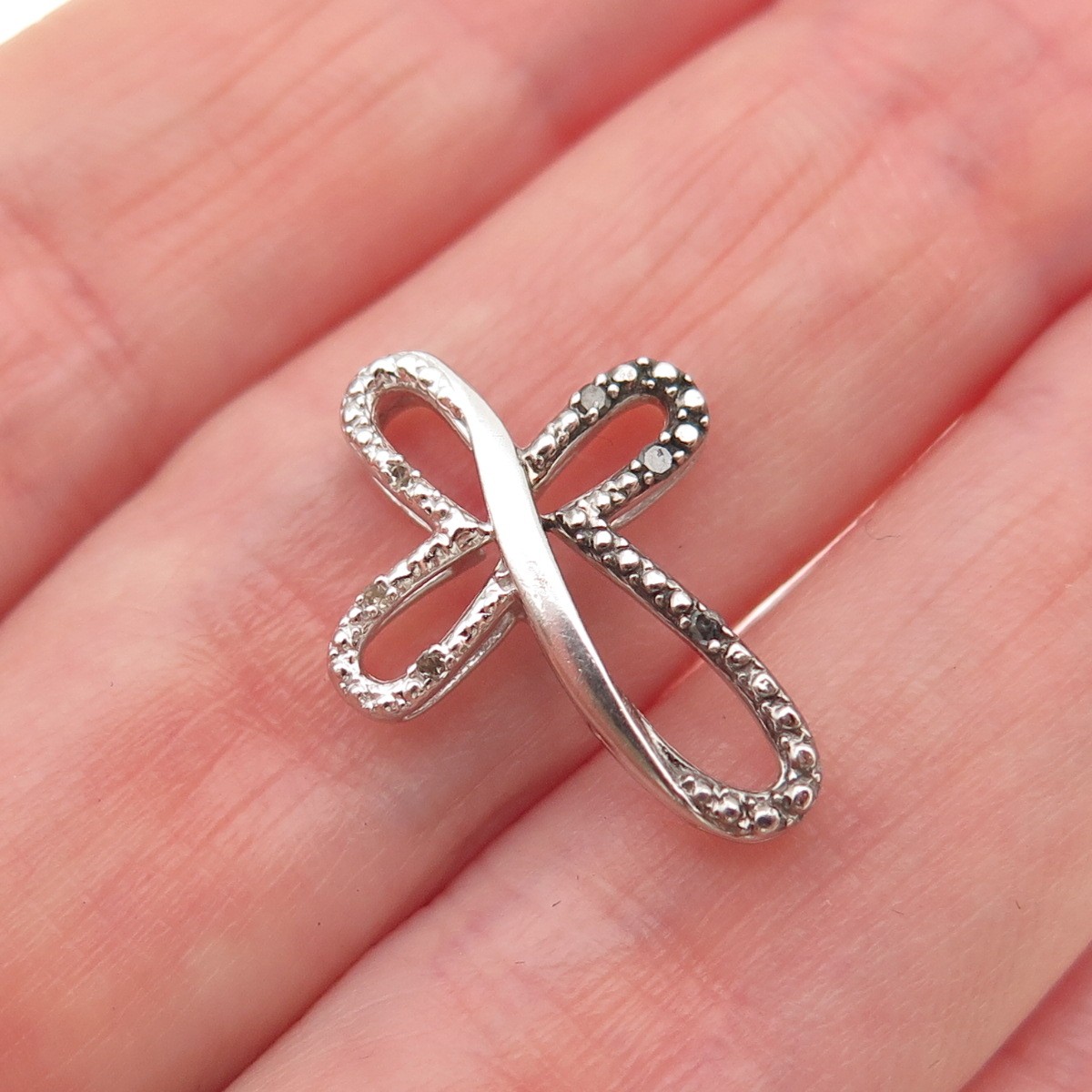 925 Sterling Silver Real Black & White Diamond Cross Mini Slide Charm Pendant