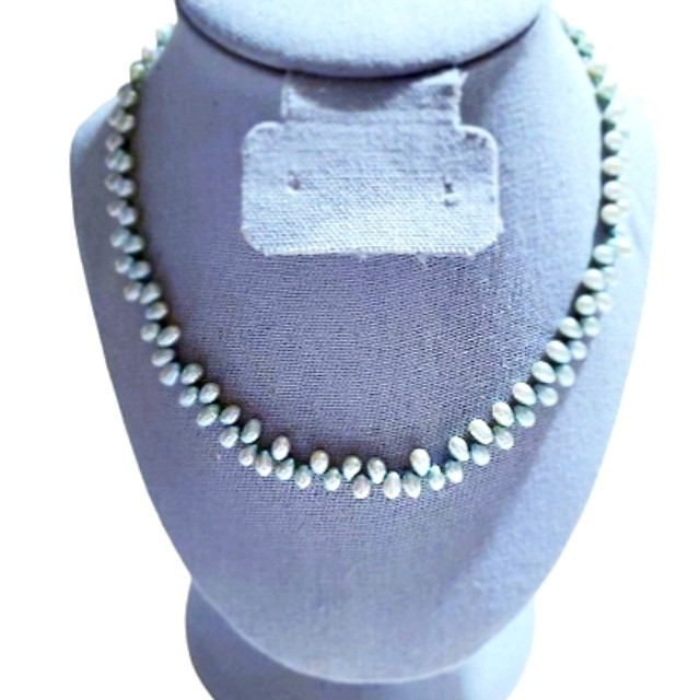 Freshwater Pearl Collier Necklace Teal Green Turquoise 925 Sterling Silver VTG
