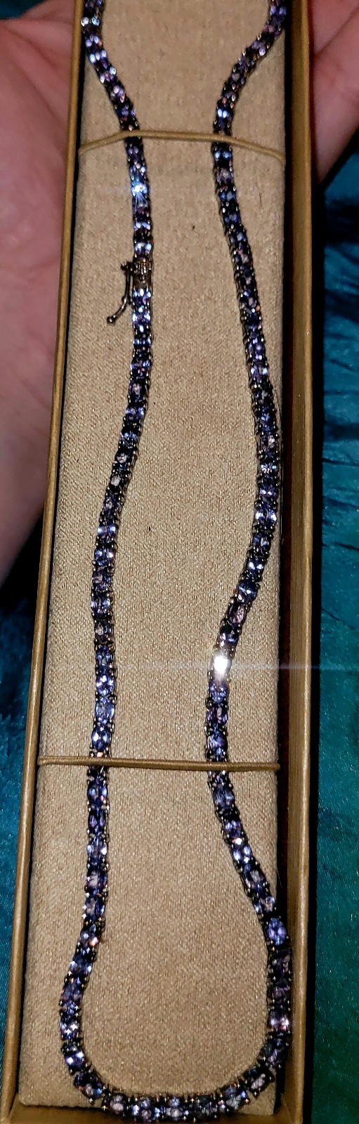 JTV Blue Tanzanite Tennis Chain Necklace Sterling silver W/ Original Box 18in