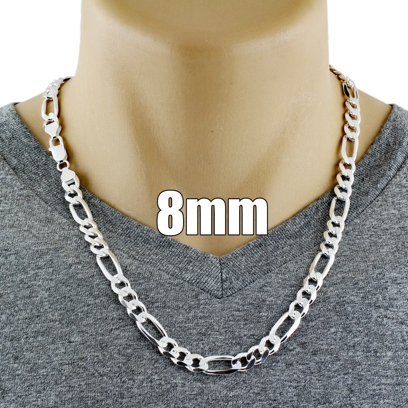 925 Sterling Silver Solid Heavy Figaro Chain Necklace-All Widths & Lengths-Italy