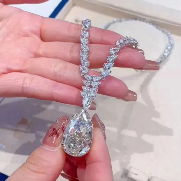 30Ctw Pear Cut Lab Created Diamond Statement Necklace 14K White Gold Plated