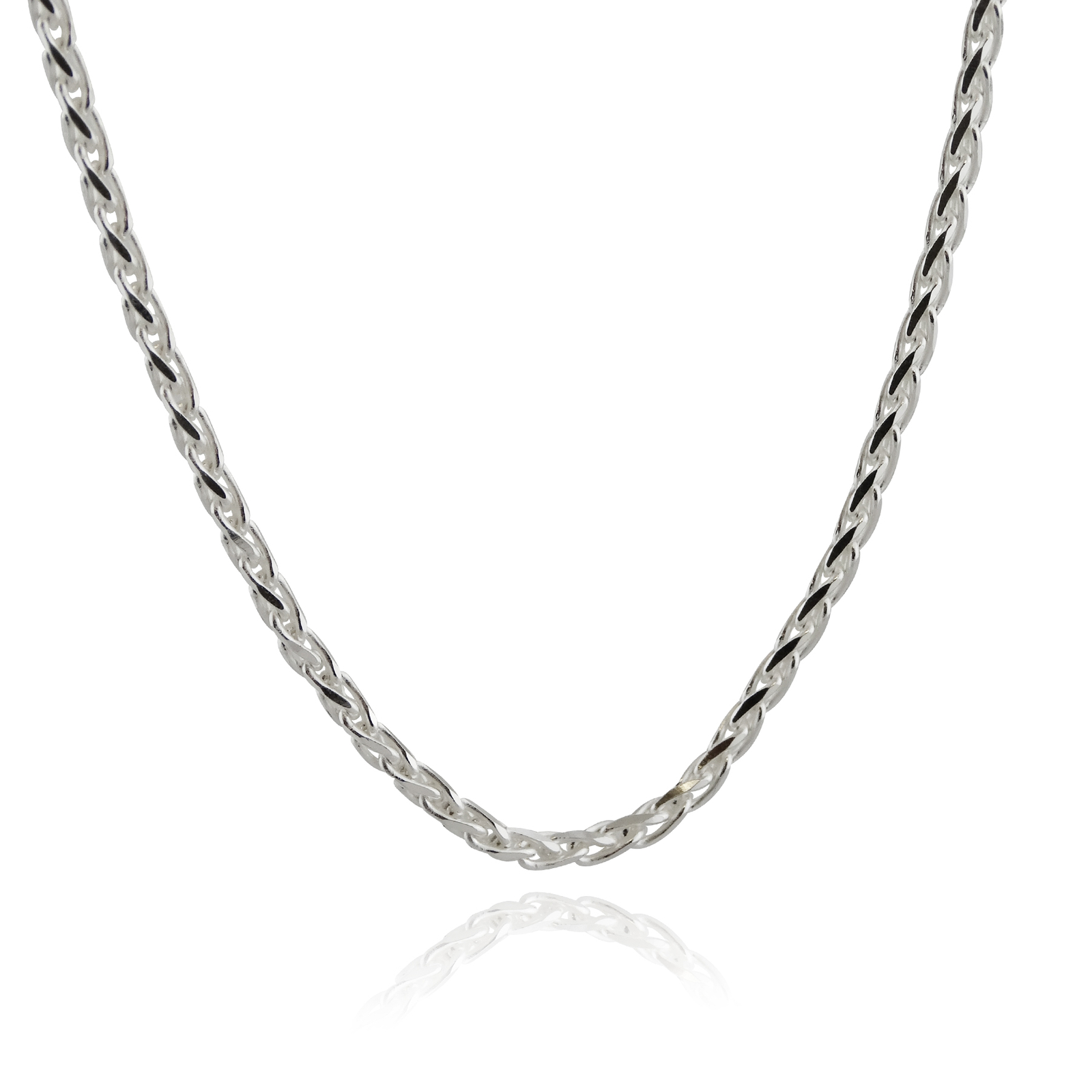 3mm Diamond-Cut SPIGA Wheat Chain Necklace – 925 Sterling Silver – 080 Italian