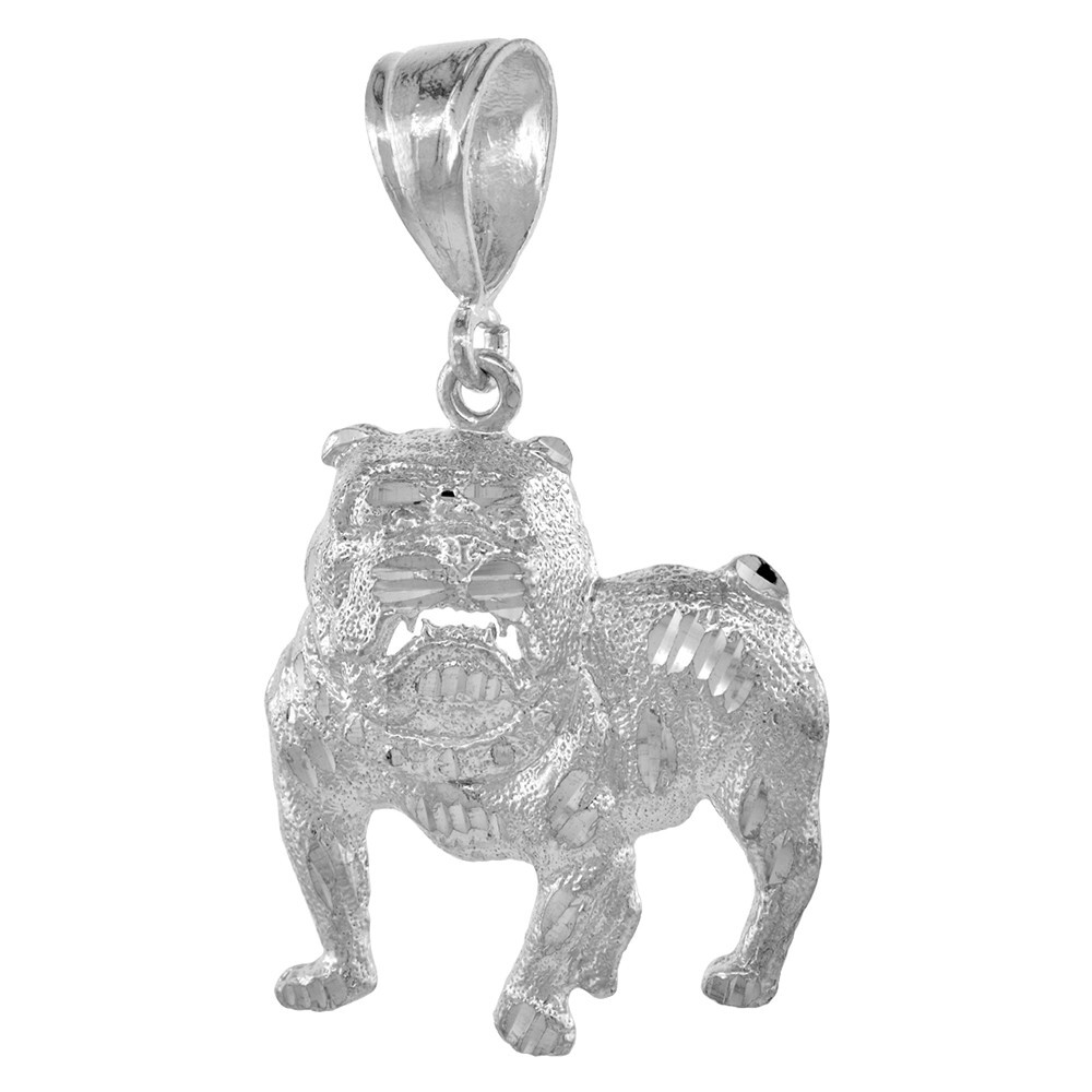 925 Sterling Silver Large Bulldog Dog Charm Pendant 1 1/2 Inch (38mm) Tall