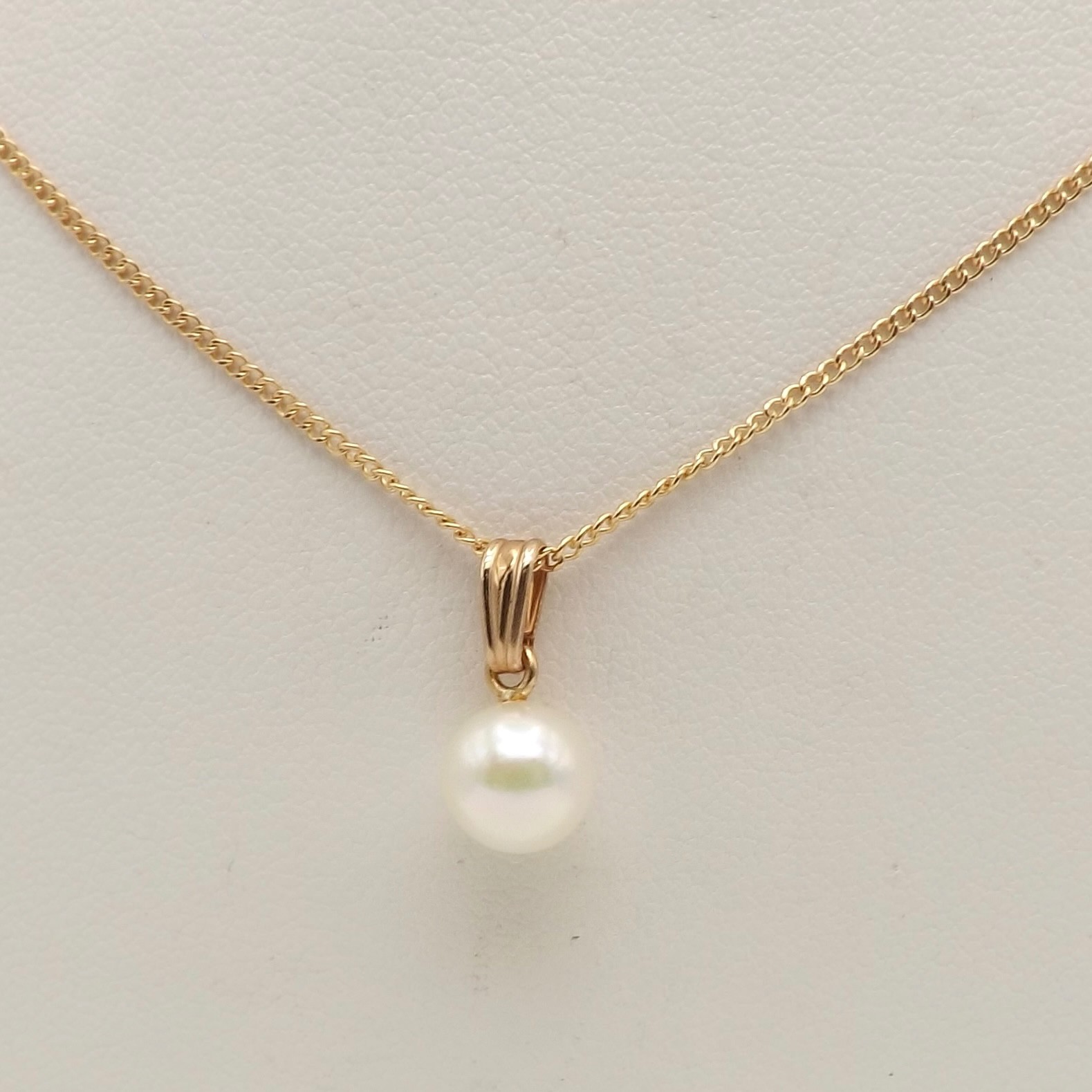14k Gold Akoya Pearl Solitaire Pendant Necklace June Birthstone 18in 7mm