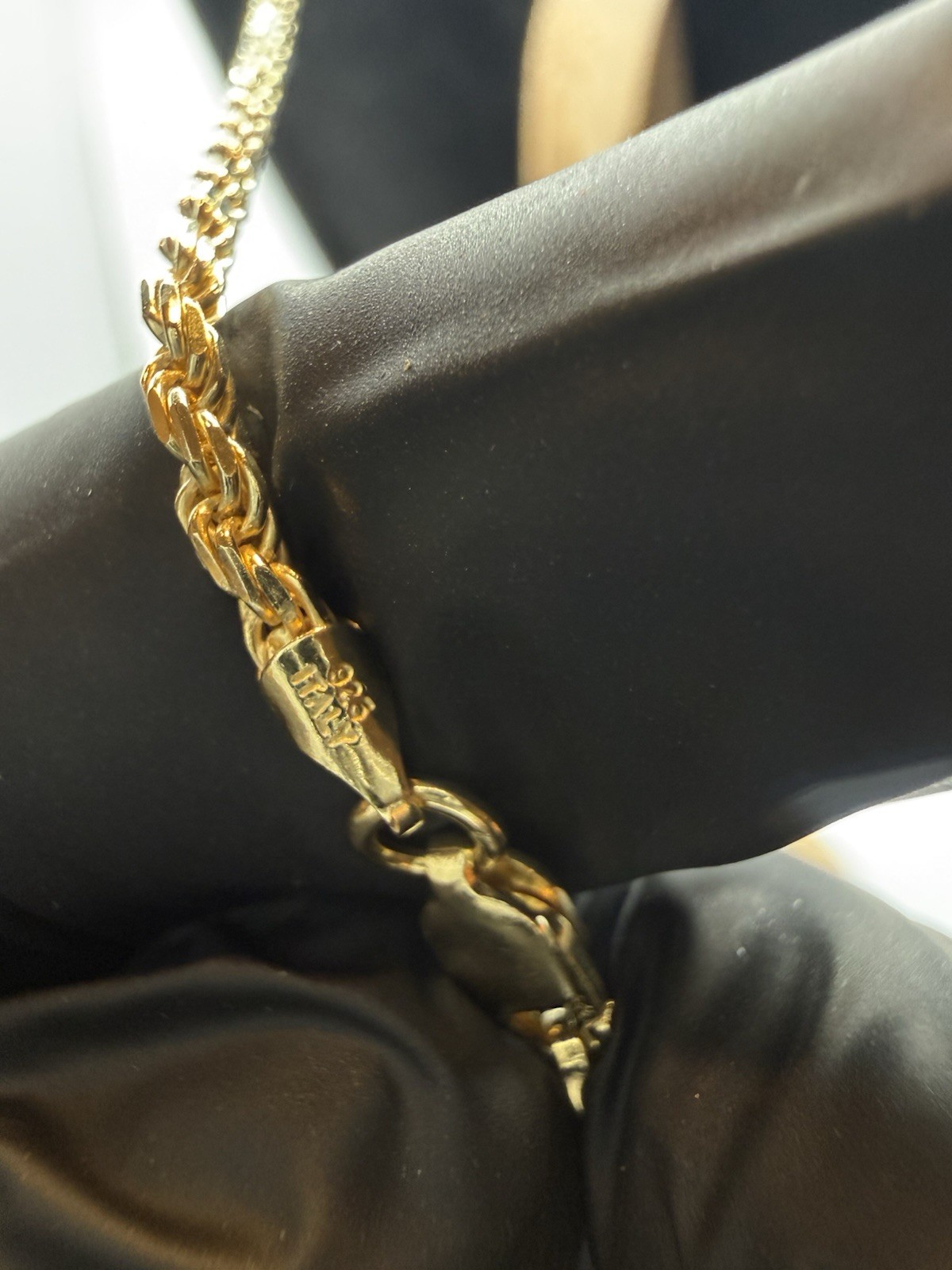 22” 925 Sterling Silver Vermeil Rope Chain w/ Moissnaite Boxing Glove 2.5mm