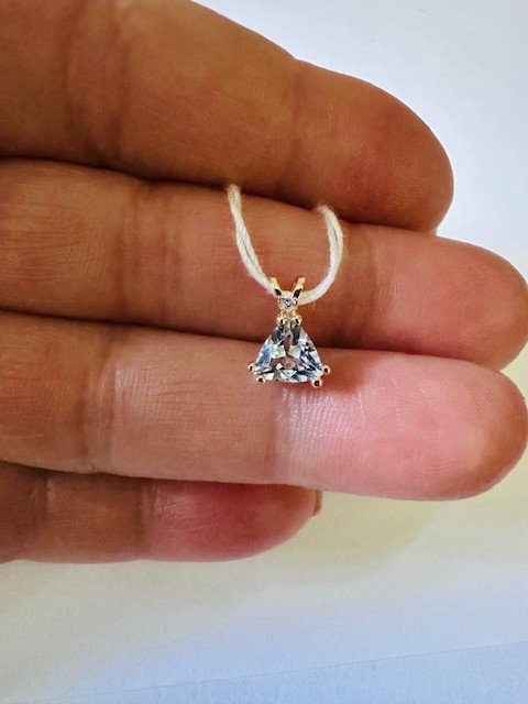 Estate 14K Yellow Gold Trillion Light Blue Topaz Pendant