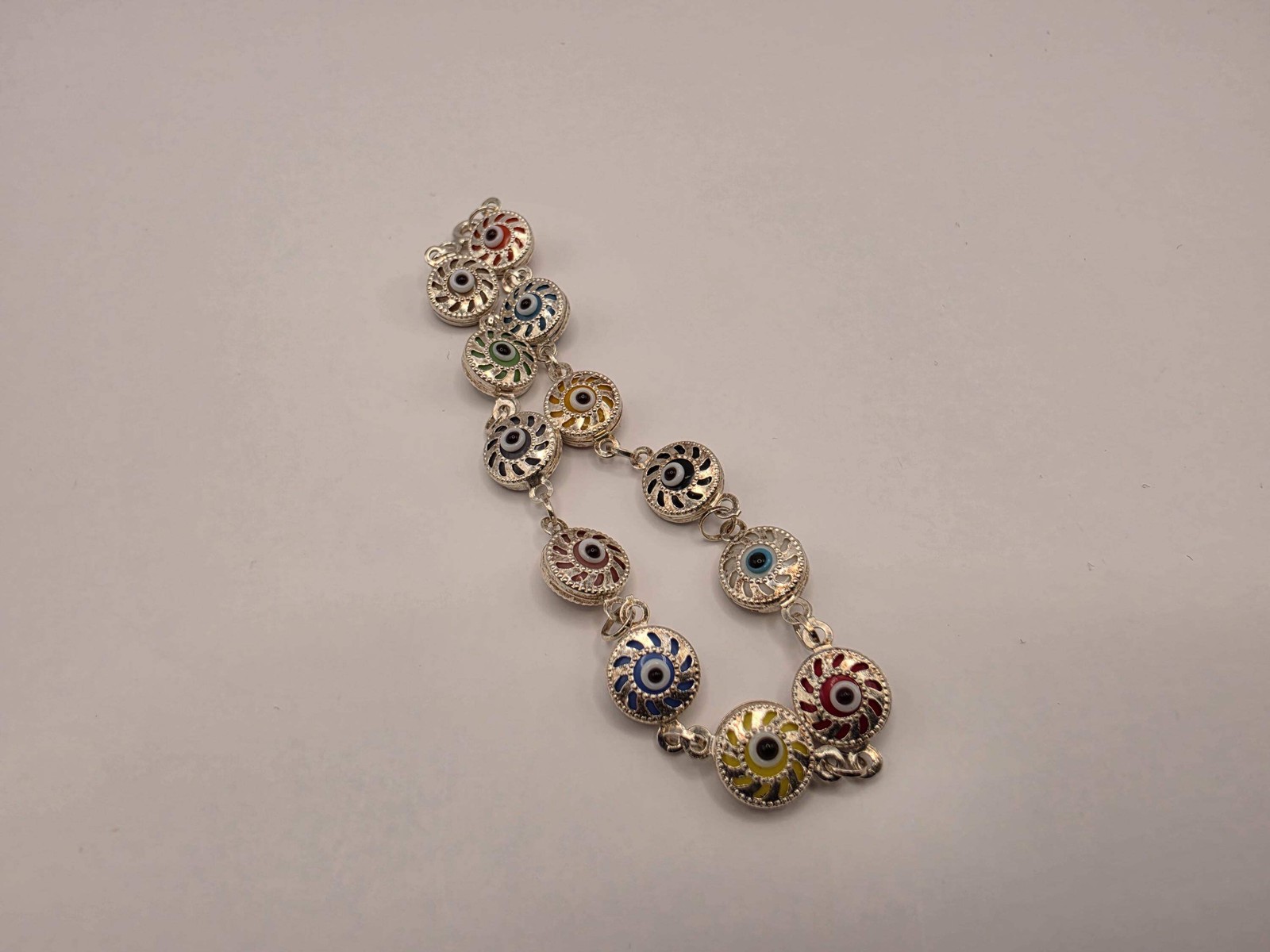 925 Sterling Silver Multicolor Evil Eye Coin Bracelet | 7.5″ | 4.5mm | Colorful