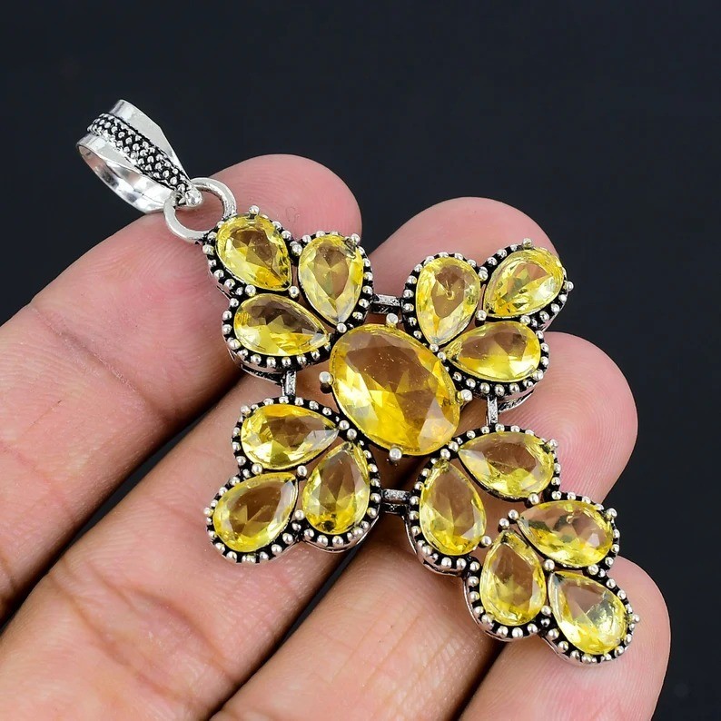 Citrine Gemstone Vintage Pendant 925 Sterling Silver Handmade Jewelry For Gift