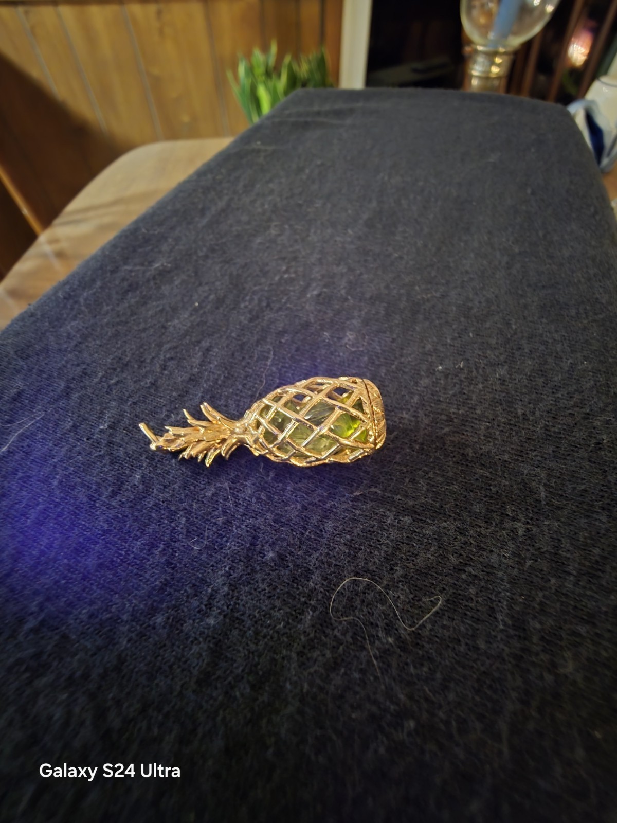Rare Pineapple Pendant In 14k Gold The Inside contains Cubes Of Carved Peridot