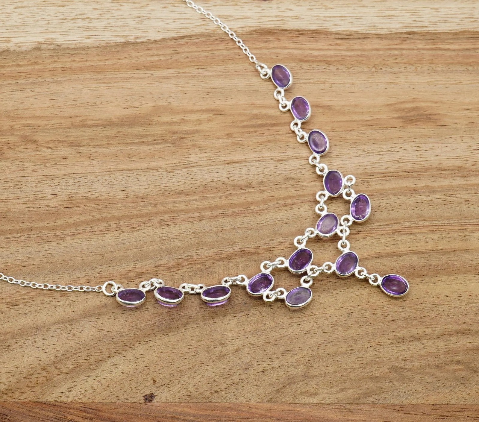 Purple Amethyst Sterling Silver Layered Gemstone Adjustable Necklace