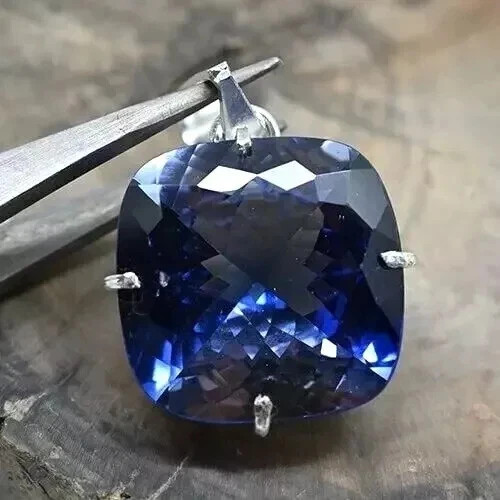 Certified 38 Ct Natural Blue Sapphire Cushion 925 Silver Pendant Loose Gemstone
