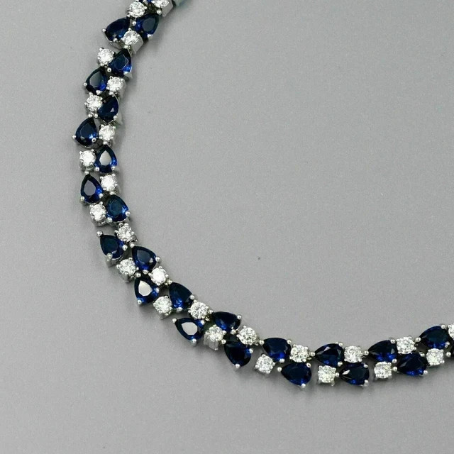 Lab Created Sapphire 8Ct Pear Cut Choker Tennis Necklace 925 Sterling Sliver