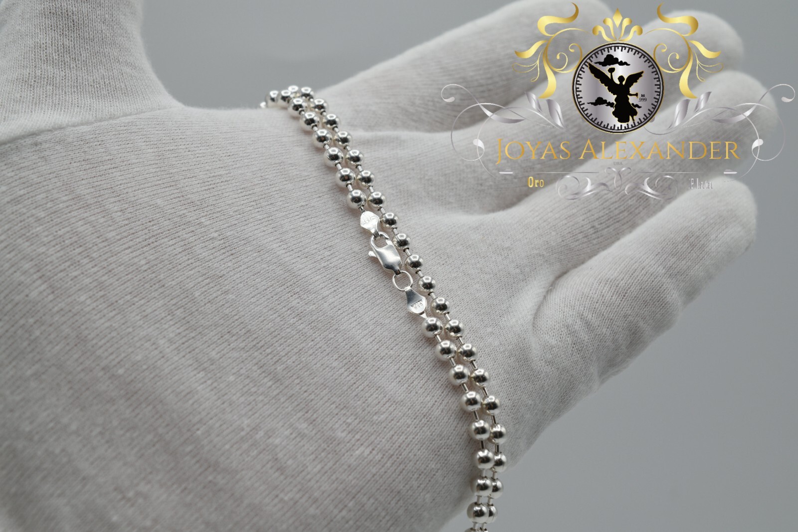 Sterling Silver Ball Bead Necklace Solid 925 Plata de Mexico Ball Silver Chain