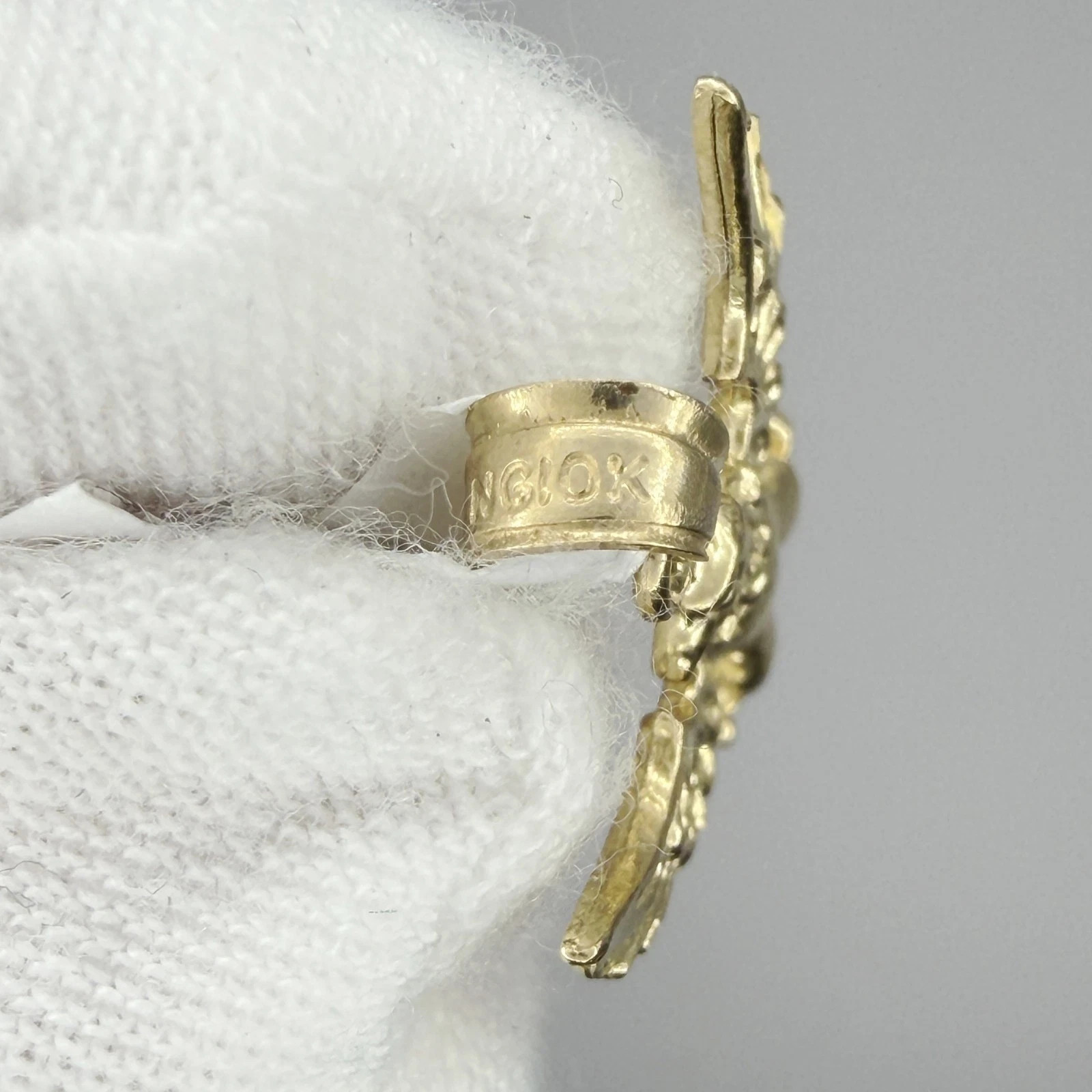 Small Tiny 10k Yellow Gold Diamond Cut Eagle Pendant Charm For Necklace or Chain
