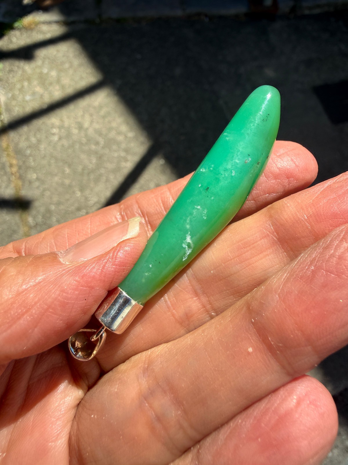 Chrysoprase Crystal Point Polished Pendant Healing Silver 925 Healing Natural Lg