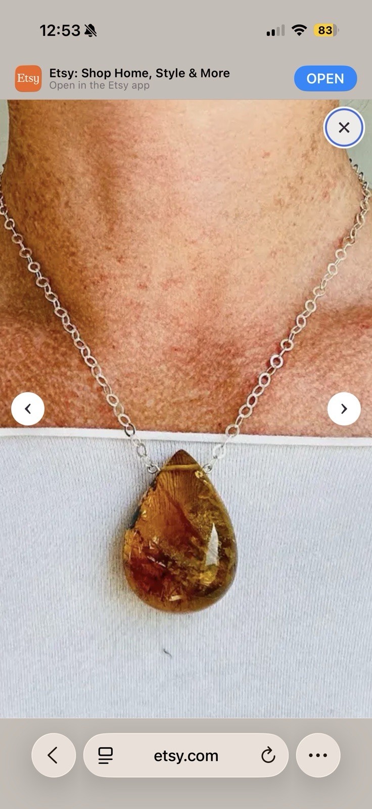 Large Natural Amber Pendant Sterling Silver Necklace Jewelry Women’s
