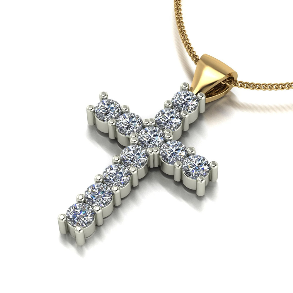 Diamond Pendant GLI HRD Round Cut 0.50 Ct Lab Grown 18k Multi Tone Gold Necklace