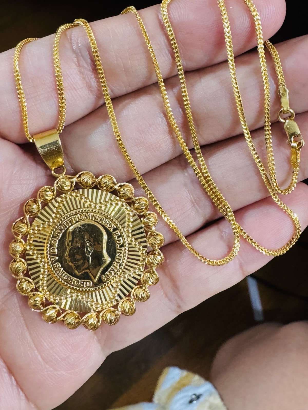 Saudi 22K 916 Real Pure Solid Gold Round Coin Set Necklace 20” Long 10.7g 1.6mm