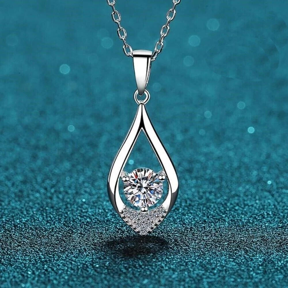 For Women Lab Created Tear Drop Pendant 14K White Gold Plated 1.50 Ct Round Cut