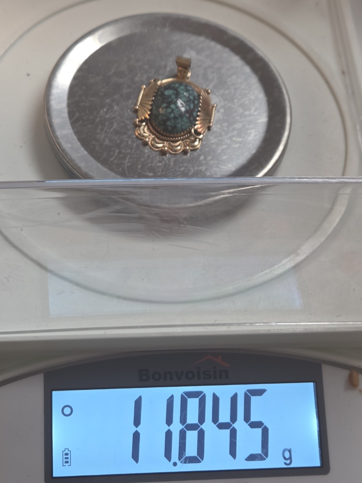 Navajo Native American Mike Begay 14k Yellow Gold Turquoise Necklace Pendant 12g