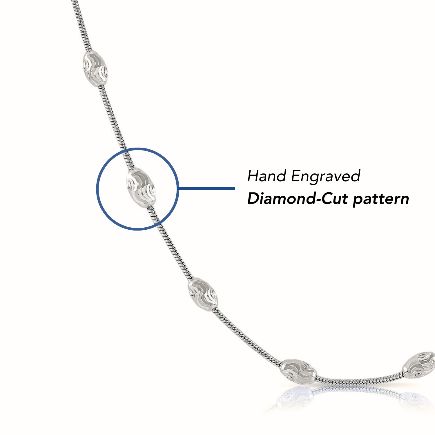 Solid 925 Sterling Silver Diamond-Cut Oval-Shape Beaded Italian Necklace 16″-20″