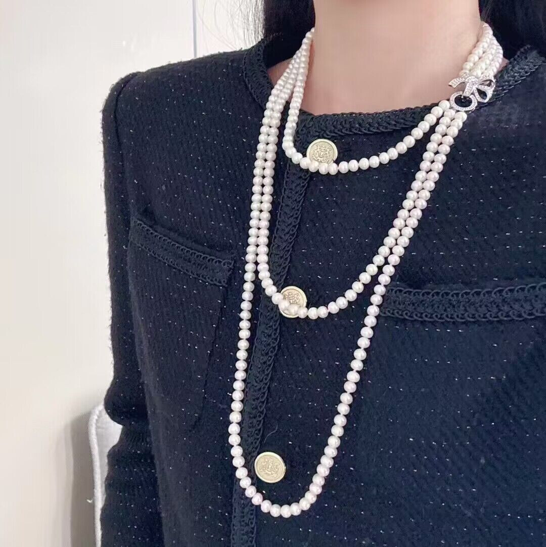 classic triple strands 8-9mm south sea round white pearl necklace(mm)
