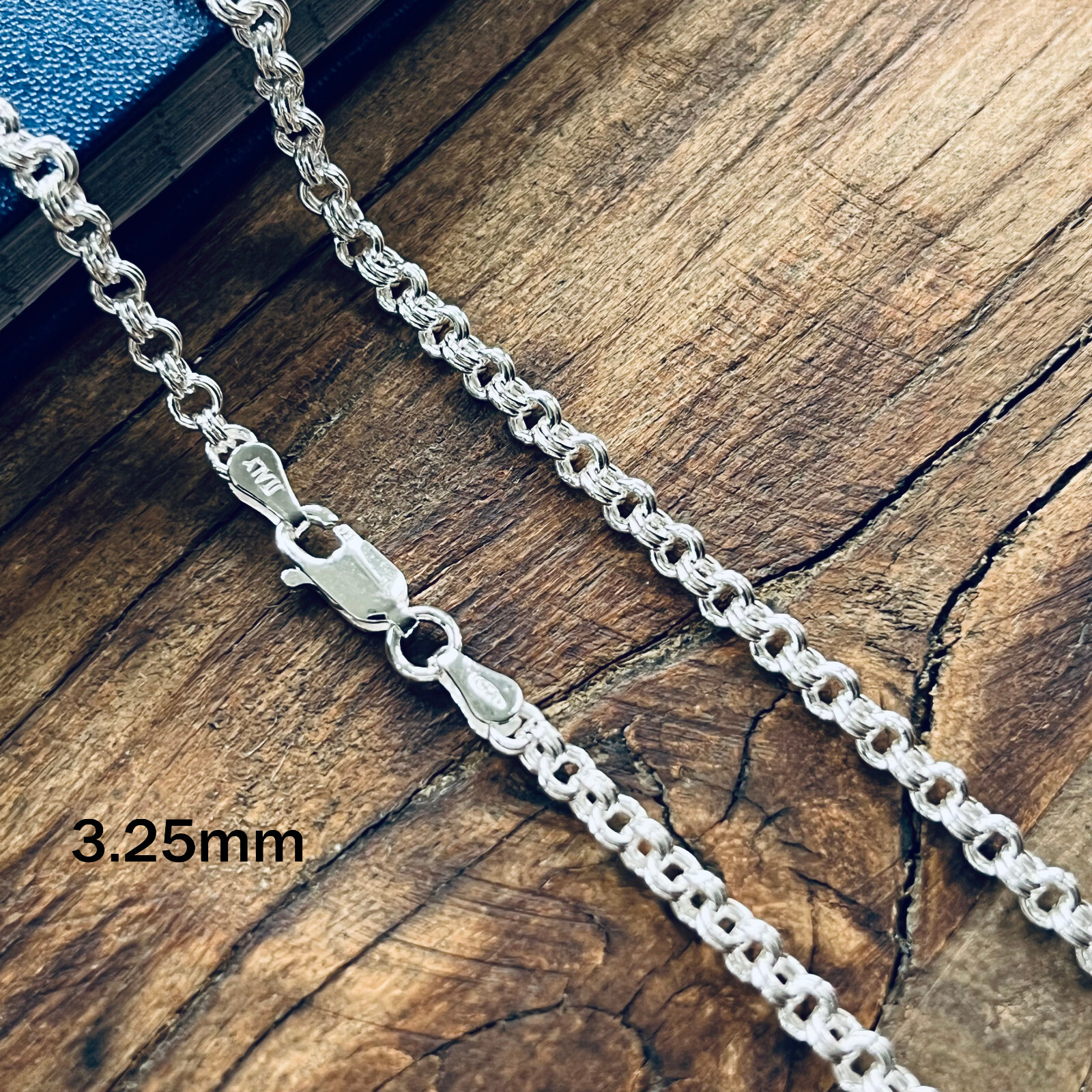 Real Solid 925 Sterling Silver Double Rolo Chain Necklace Made in Italy
