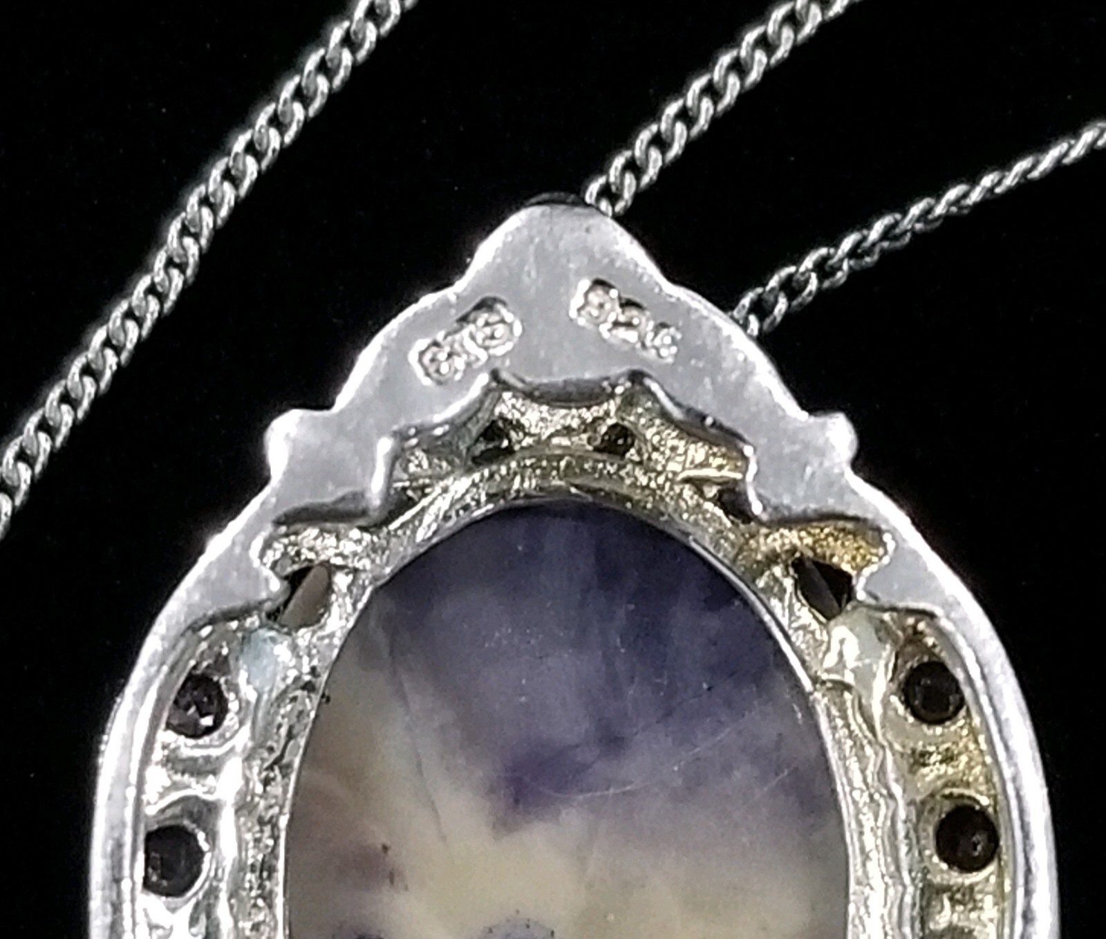 STS Sterling Silver Multiple Amethyst & Gemstone Pendant Necklace 925 10 Inches