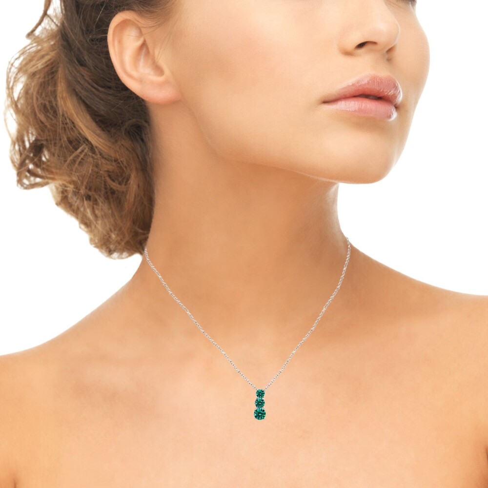 Round Green-Blue Journey 925 Silver Pendant Necklace with European Crystals
