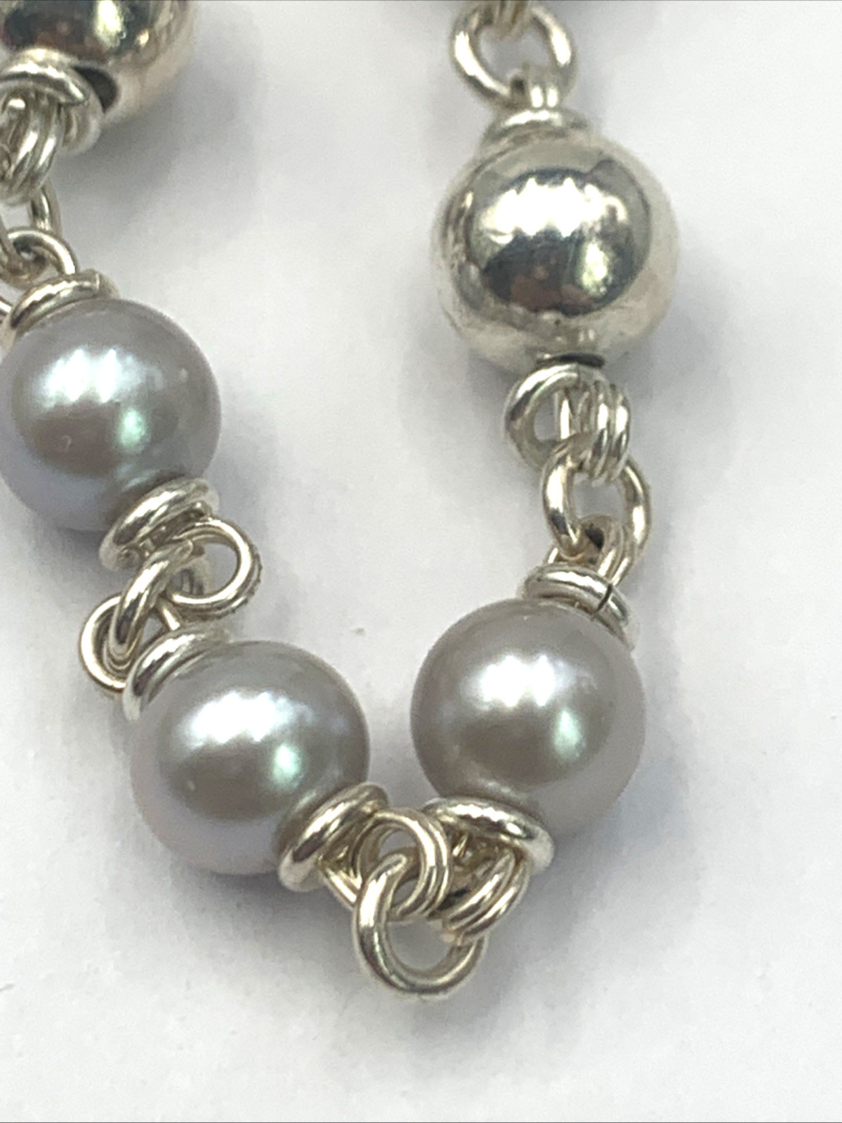 Michael Dawkins Sterling Silver and Gray Pearl Necklace 18″
