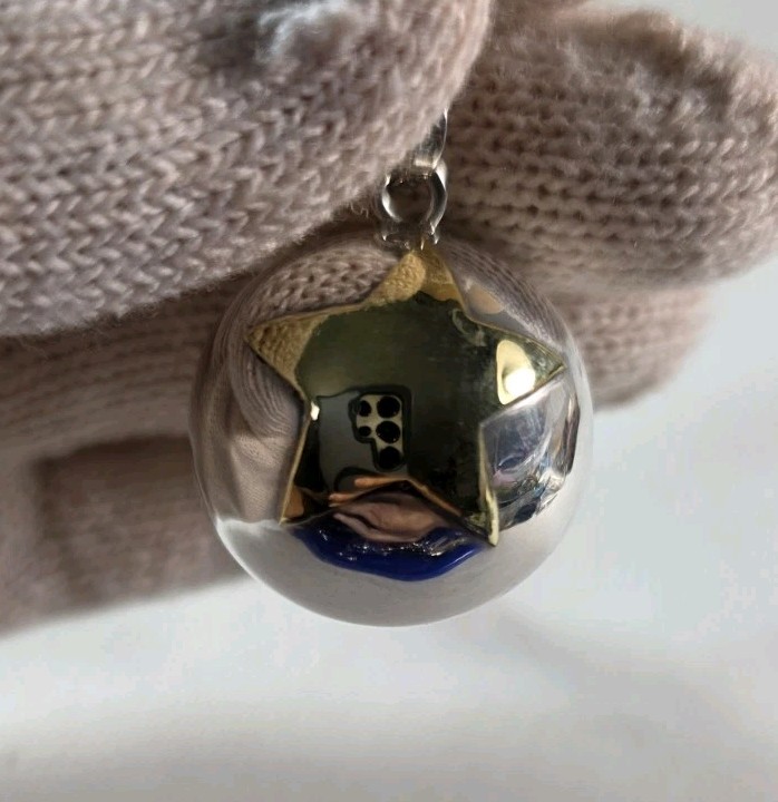 Sterling silver pendent, Harmony chiming ball, gold-filled half moon & star