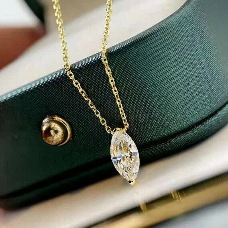 1.00Ct Lab Created Marquise Solitaire Women’s Pendant 14K Yellow Gold Plated