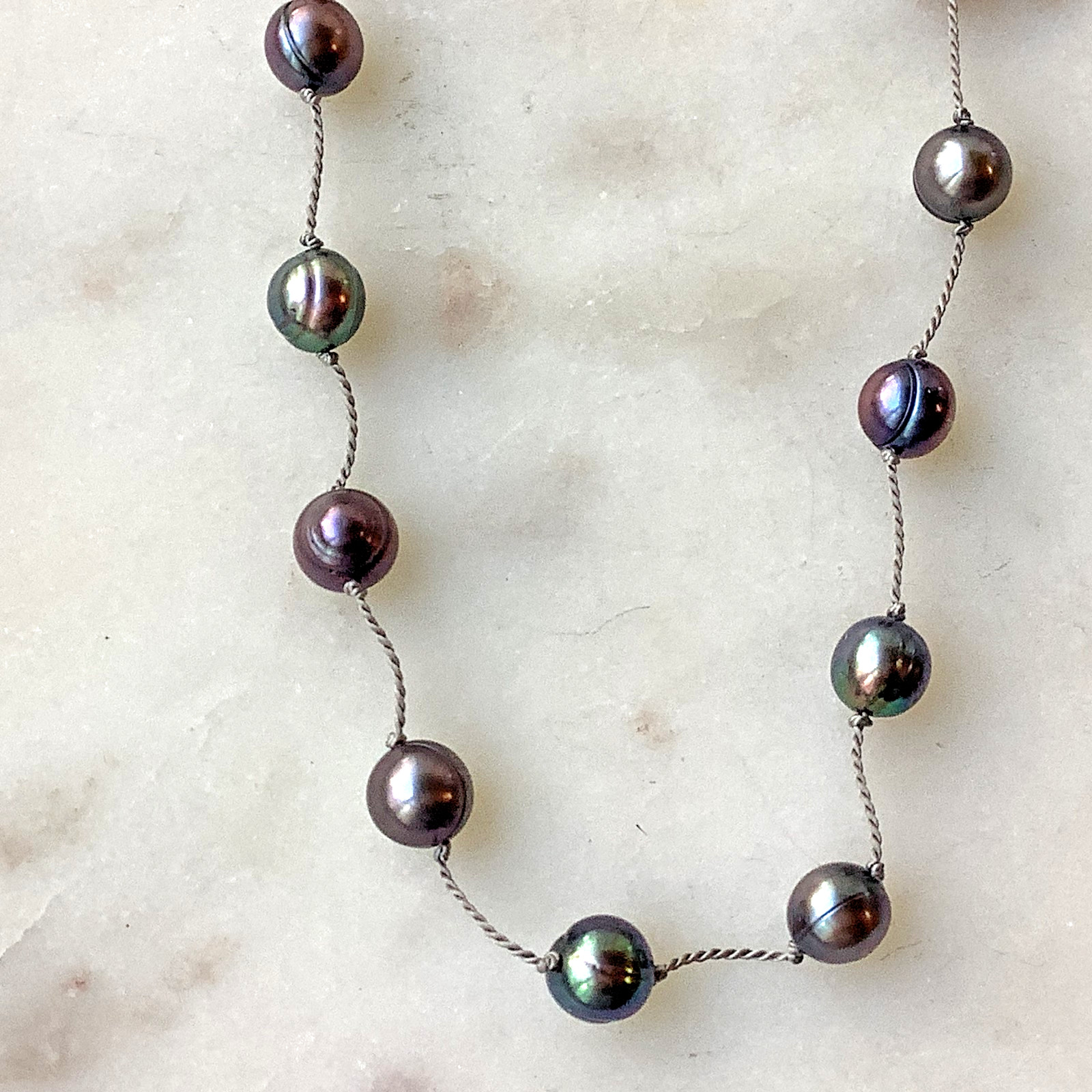 Vintage Peacock Pearls Necklace 6mm Sterling Silver 15” Signed
