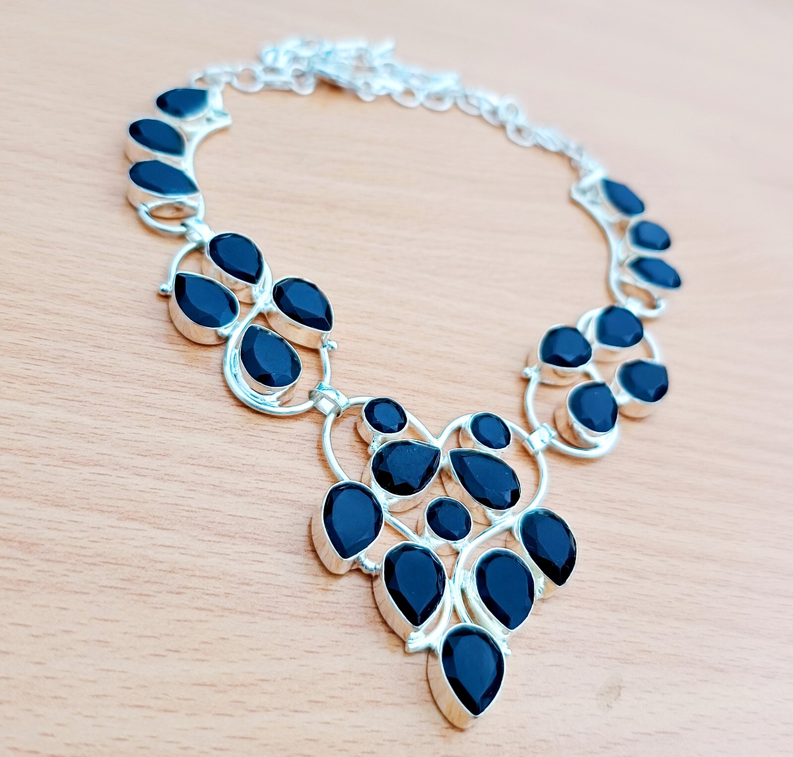 Black Onyx Natural Gemstone Necklace 925 Sterling Silver Handmade Jewelry Gift