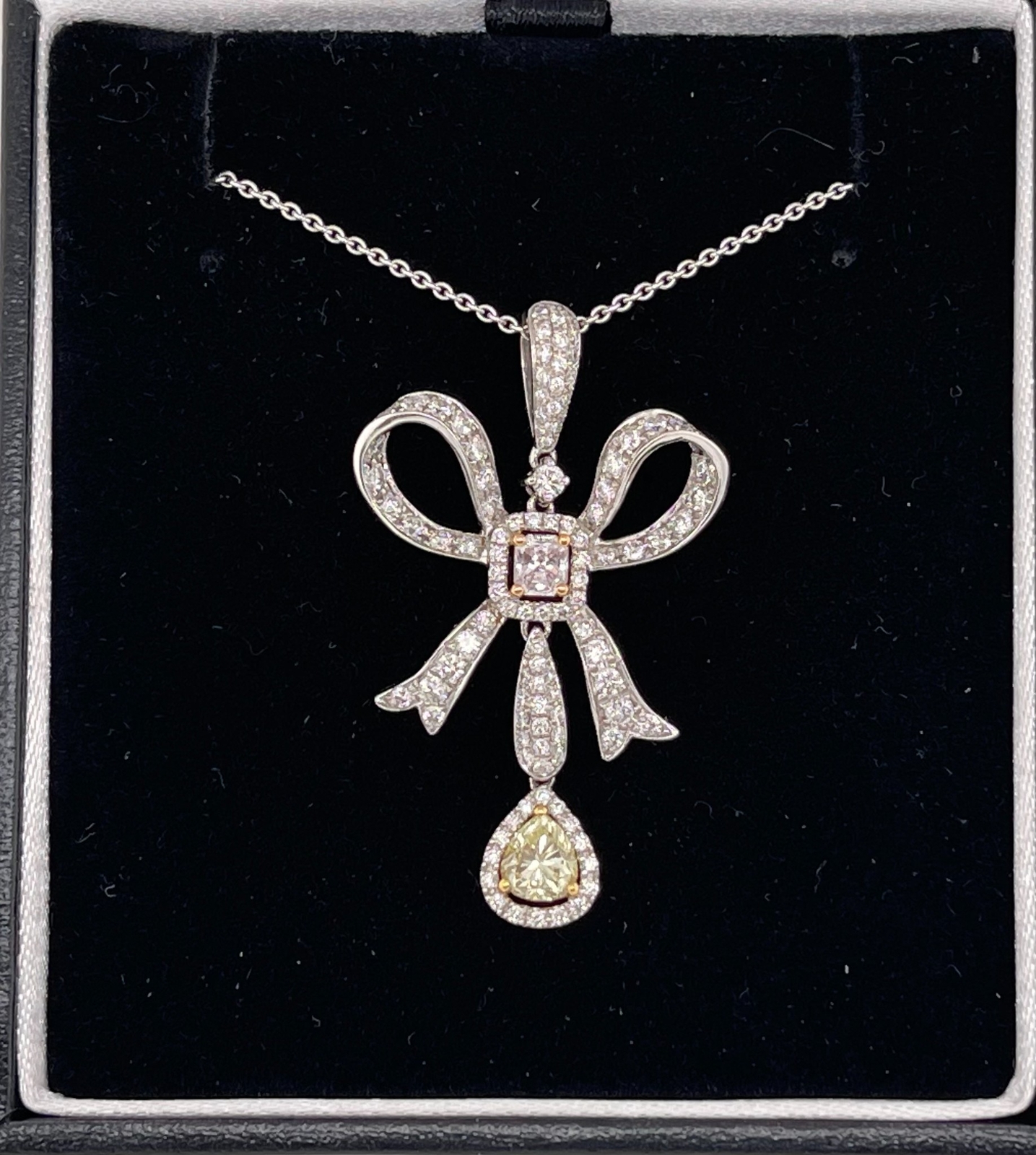 18K Multi-Tone Gold Natural Light Fancy Yellow & Light Pink Diamond Bow Pendant
