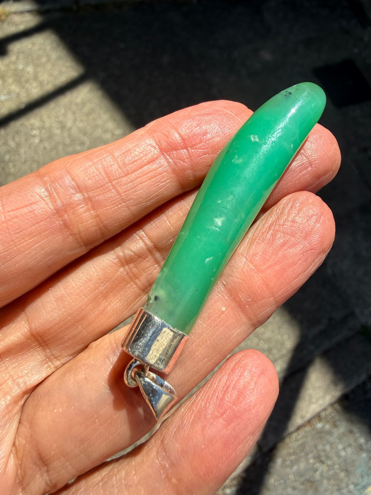 Chrysoprase Crystal Point Polished Pendant Healing Silver 925 Healing Natural Lg