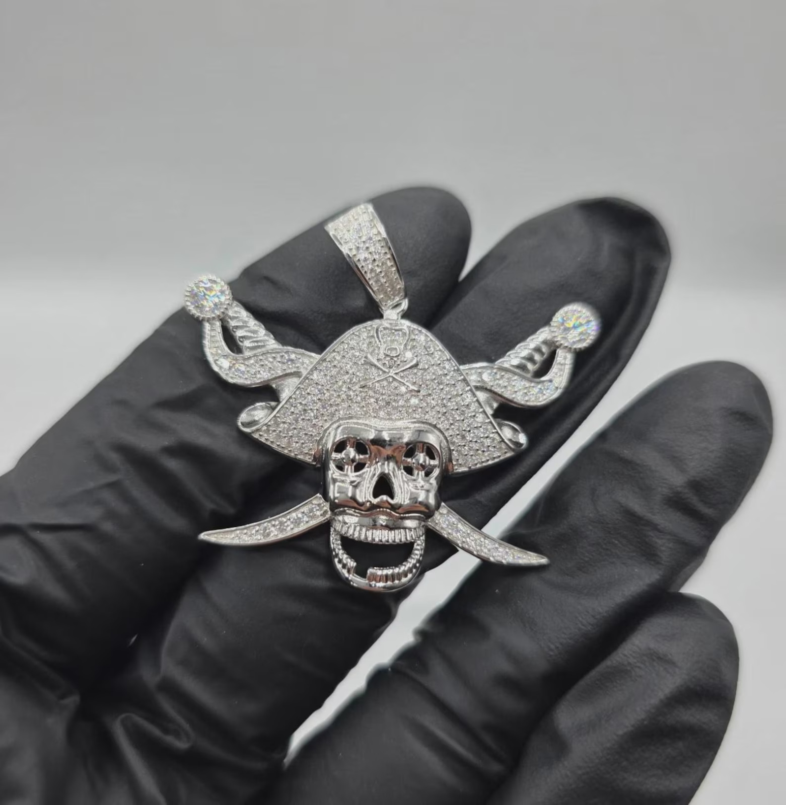 1 Ct Round Cut Lab Created Moissanite Pirate Shape Pendant 14K White Gold Plated