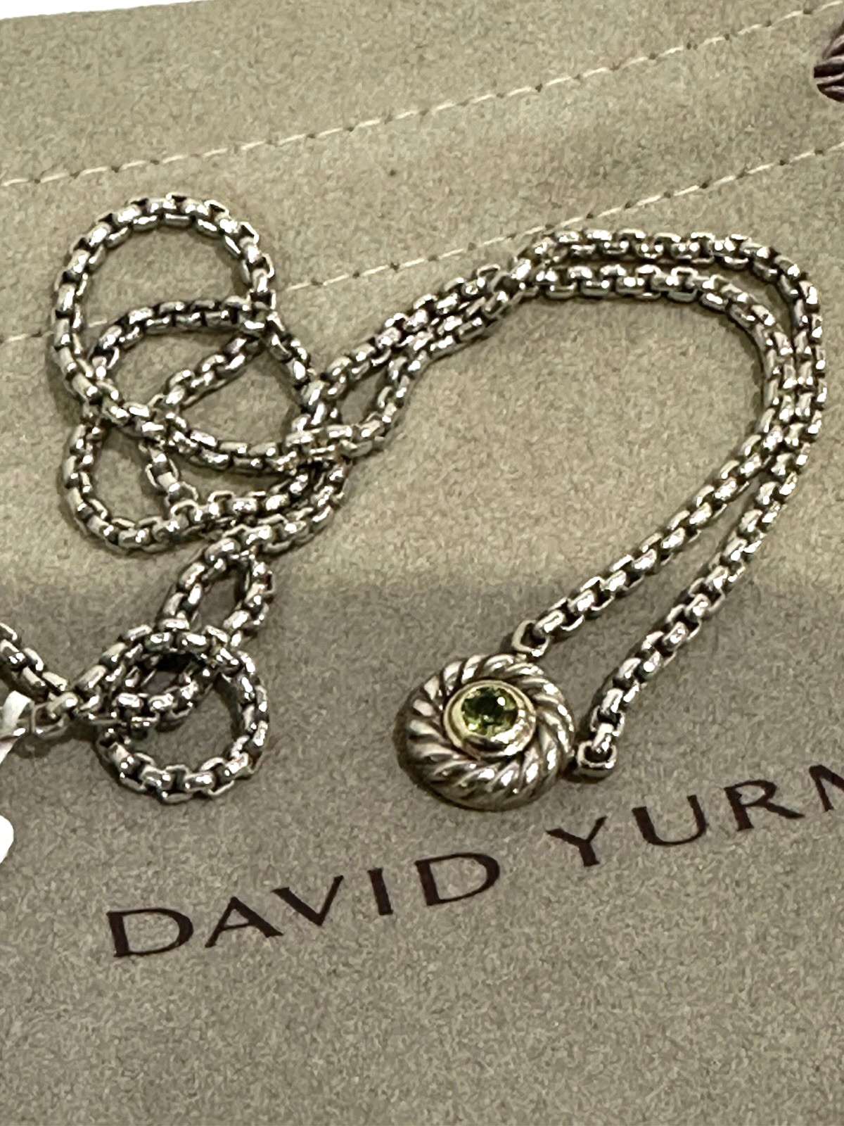 David Yurman 925 & 14k Gold Peridot Cookie Pendant Box Chain Necklace