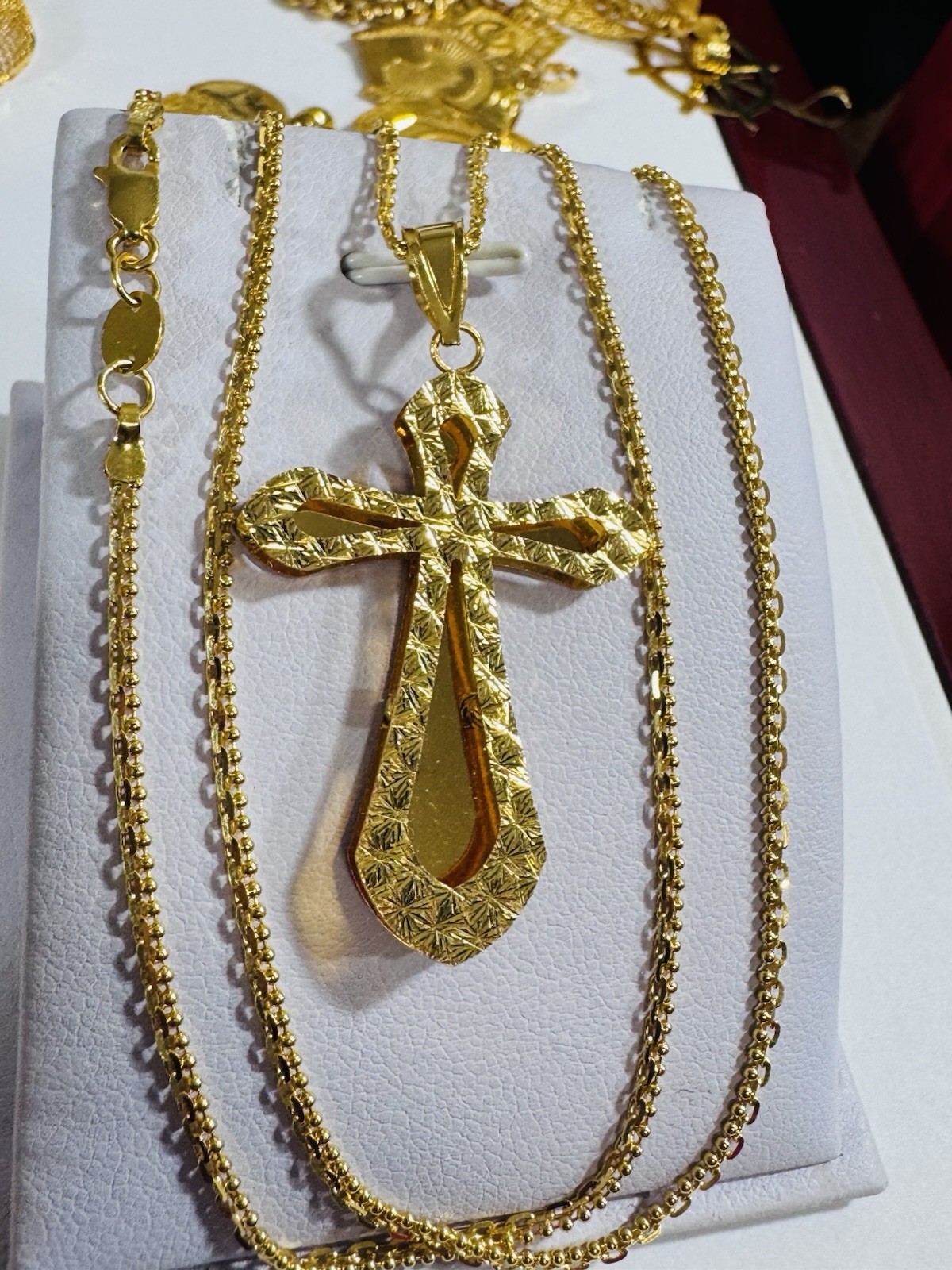 Saudi Dubai 22K Solid 916 Real Gold Cross Set Necklace 20” Long 9.55g 2.2mm