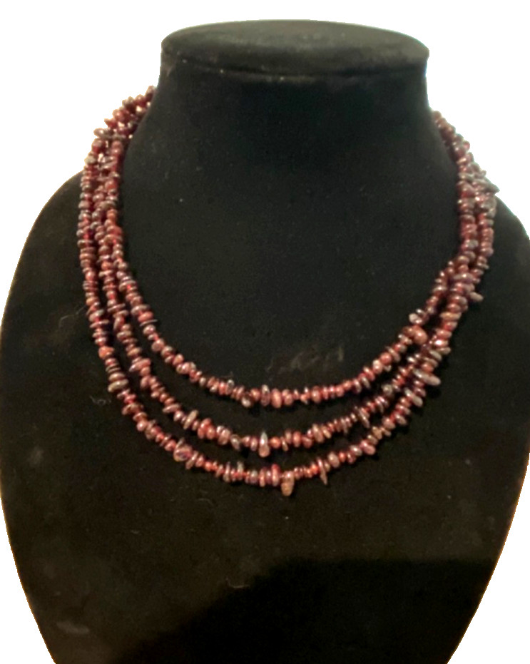 DTR Desert Rose Trading Jay King 3 Strand Garnet Nuggets & SS Necklace
