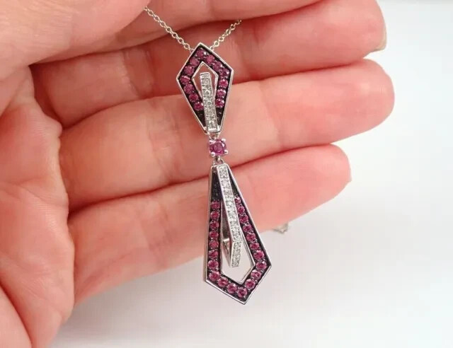 1Ct Round Lab-Created Ruby Art Deco Movable Slide Pendant 14K White Gold Plated