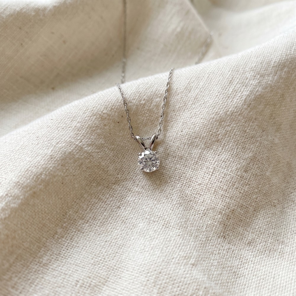 1/2Ct Round Cut Real Diamond Solitaire Pendant Necklace 14k White Gold